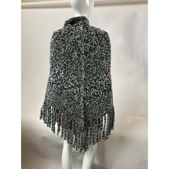 Ann Taylor Loft Acrylic Knit Cowl Neck Poncho With Fringe Made in Italy - Picture 16 of 16